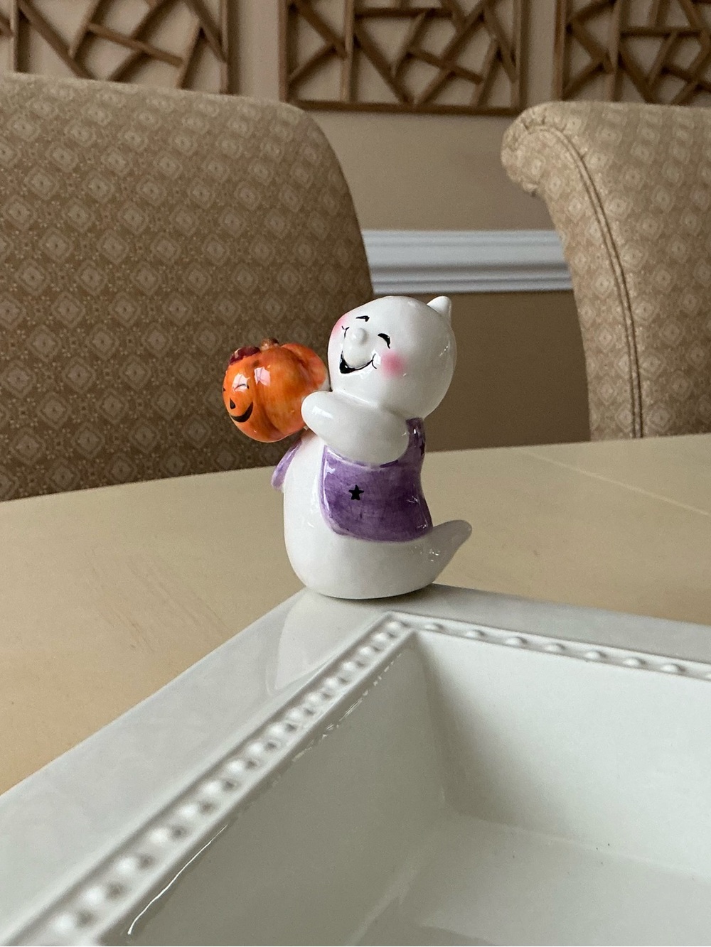 Halloween Happy Ghost & Jack-o-Lantern Platter Decoration 🎃